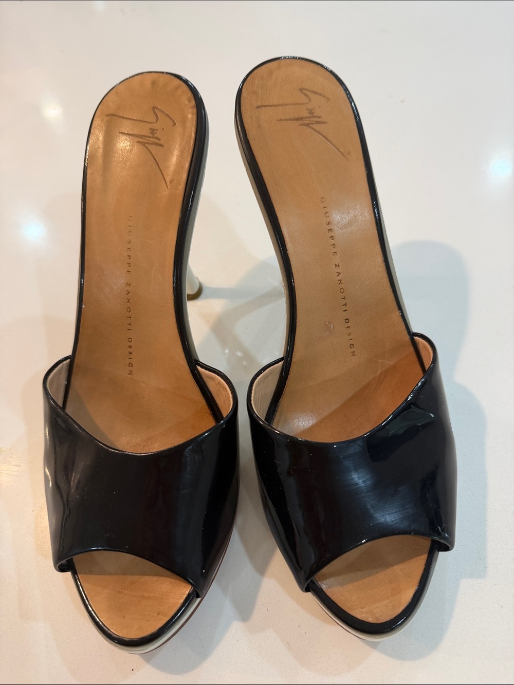 Giuseppe Zanotti Black Patent Leather Open-Toe Mule 👠 vintage Y2K - Picture 13 of 16